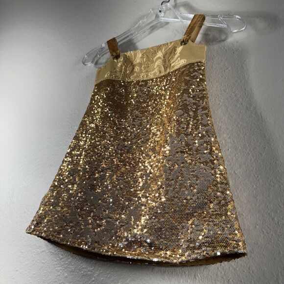 Formal Kid Girl Dress Gold Sequin Elegant Zipper Tie Shoulder Size 6 by … - Picture 3 of 13